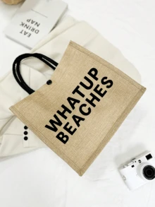 Túi tote vải lanh dung tích lớn, in họa tiết chữ "Beach", túi mua sắm cỡ lớn tiện dụng, túi xách tay quai vải lanh, túi đựng đồ đa năng, túi quà tặng cá nhân hóa, thích hợp cho du lịch, mua sắm, kỳ nghỉ, tựu trường, tụ họp, dã ngoại mùa hè, món quà người bạn đồng hành tuyệt vời nhất cho Ngày của Mẹ, sinh nhật, kỷ niệm, ngày lễ, tiệc tùng. - Nhiều màu - Xem 3