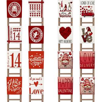 4pcs, Valentine's Day Chair Covers, Valentine Gnomes Heart Happy Valentines Day Decorative, Farmhouse Wedding Home Decoration