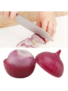 1pc Plastic Vegetable/Fruit Preservation Box, PP Material Onion/Garlic/Lemon Airtight Storage Container Set - Purple - View 3