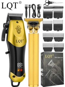 LQT 1 pièce/2 pièces Kit de tondeuses à cheveux et ciseaux de sculpture professionnels, tondeuse électrique sans fil pour hommes, chargement USB et affichage numérique, outils de coiffure pour hommes, ciseaux de sculpture électriques portables, fournitures de barbier pour la maison, cadeaux de Noël pour papa, cadeaux pour hommes