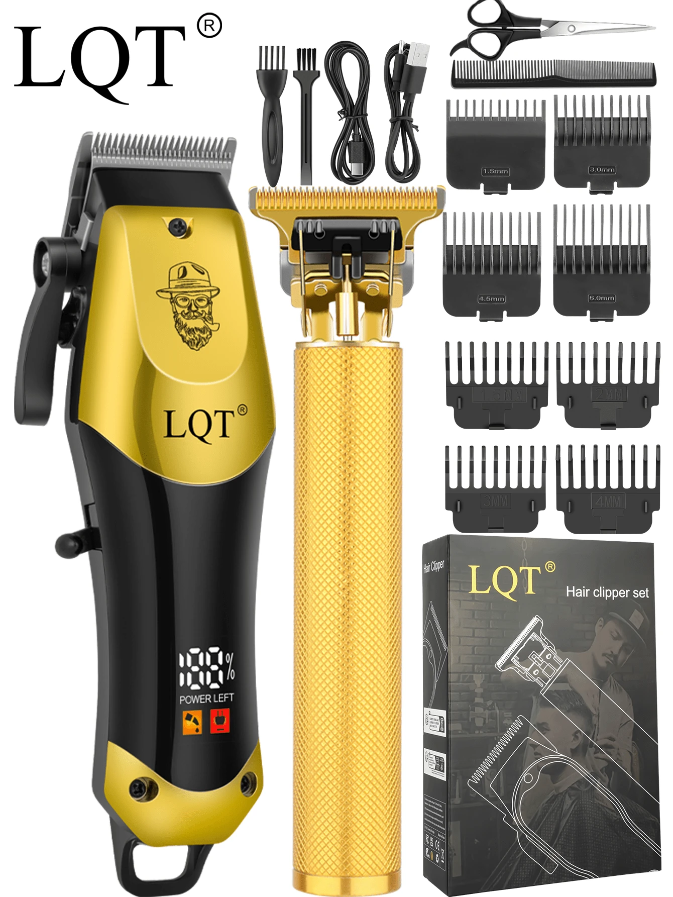 LQT 1 pièce/2 pièces Kit de tondeuses à cheveux et ciseaux de sculpture professionnels, tondeuse électrique sans fil pour hommes, chargement USB et affichage numérique, outils de coiffure pour hommes, ciseaux de sculpture électriques portables, fournitures de barbier pour la maison, cadeaux de Noël pour papa, cadeaux pour hommes