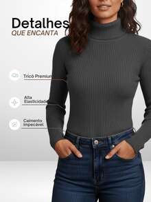Elegant Women's Turtleneck Ribbed Long Sleeve Winter Cold Weather Casual Thermal Knit - 深灰色 - 查看 2