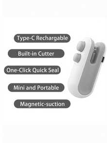迷你可充电二合一封口机，带切割器、塑料袋热封机、食品保鲜机、小型电动真空封口机、USB充电式食品储存封口机