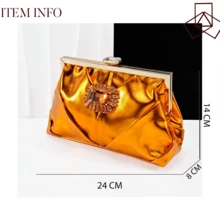 QueenYan 方头高跟鞋搭配简约晚宴包，女士鞋包套装，金属材质，简约时尚，适合宴会和派对场合 - 橘色 - 查看 2