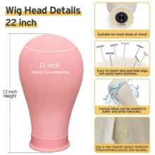 22-Inch Wig Head With Tripod Stand, Canvas Wig Head Holder With Mannequin Head, Wig-Making Display Mannequin Head Block Set. Includes One Pack Of HD Wig Caps, One Pack Of Breathable Fishnet Hair Nets, T-Pin Set, Specialised Styling Comb, And Five Large Hair Clips. Suitable For Wig Enthusiasts, Styling Design And Practice. - 粉色 - 查看 5