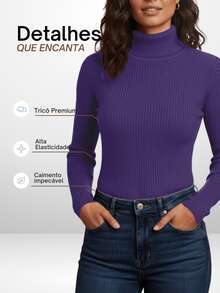 Elegant Women's Turtleneck Ribbed Long Sleeve Winter Cold Weather Casual Thermal Knit - Màu tím - Xem 4