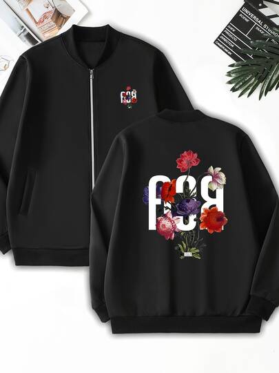 男士轻便休闲个性化印花夹克，春秋时尚风衣，全拉链设计，透气立领带口袋，经典休闲款式，罗纹针织袖口和下摆，弹性面料，适合约会、聚会、露营、钓鱼等场合，亦可作为礼物。