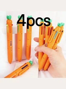 Caneta Gel Retrátil com Formato de Cenoura 6 em 1, Tinta Preta de Secagem Rápida 0,5mm, Corpo de Plástico Leve, Escrita Suave para Escritório, Diário e Presente para Amantes de Gatos, Papelaria Novidade, Design Criativo, Material Durável, Ideal para Trabalhadores de Escritório - Multicolorido - Visão 9