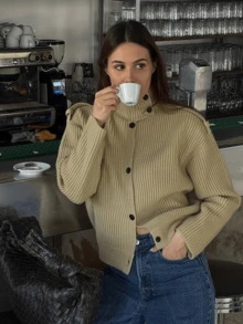 Áo len cardigan cổ cao giản dị thời trang mới dành cho nữ - Màu xanh Ô liu - Xem 11