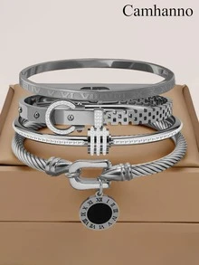 Camhanno 4pcs Exquisite And Fashionable Stainless Steel Bracelet Set, Elegant, Is The Perfect Choice For Showcasing Charm On Dates - Multicolor - View 16