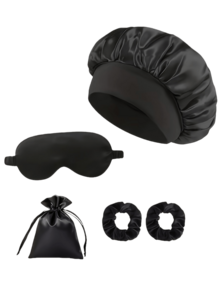 5pcs Set: Satin Sleep Eye Mask, Decorative Storage Bag, Scrunchie, Matching Sleep Cap - Multicolor - View 7