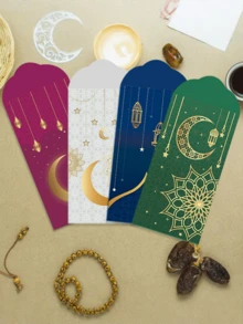 6件套 - 月亮城堡图案祝福信封、节日礼品信封和钱包套装，精美礼品 - 彩色 - 查看 3