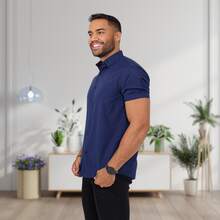 Men's Slim Fit Cotton Button-Down Dress Shirt - Navy Blue - View 2