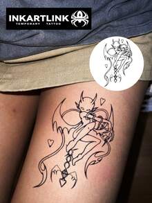 INKARTLINK Playful Heart Devil Semi-Permanent Tattoo, Revolutionary Tattoo Technology, Hand Flower, Hand Tattoo, Temporary Tattoo, Long-Lasting, Fake Tattoo, Waterproof, Authentic Tattoo Appearance, Plant-Based, Magic Water Tattoo - Black - View 3