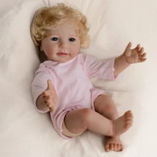 22" Realistic Handmade Vinyl Wearing Pink Reborn Doll With Rooted Hair, Cloth Body Doll Not Washable, Lifelike Collectible Companion Toy (Includes Random Pacifier, Bottle, Diaper) - As Shown - View 1