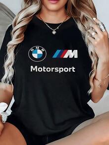 BMW Motorsport Emblem With Iconic M Performance Stripes Symbolizing Speed Precision And Passion For Driving Women's 100% Cotton Tshirt - 黑色 - 查看 6