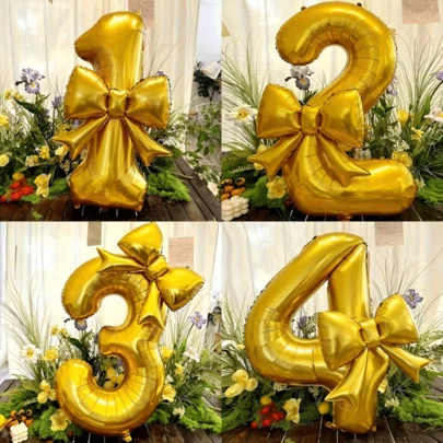 2个/套 32英寸粉色数字造型铝箔气球，带哑光蝴蝶结装饰，适用于生日派对、婚礼、户外活动、周年纪念、节日、感恩节、丰收季、情人节、圣诞节、派对庆典氛围营造和背景装饰