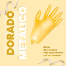 Guantes Metálicos de Nitrilo Uniseal Glow Metálico Rosa, Morado, Plateado, Dorado, Desechables para dentistas, médicos, spa, manicure, tatuadores, limpieza, Colores brillantes en todas las tallas - Dorado - Ver 3