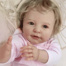 22" Realistic Handmade Vinyl Wearing Pink Reborn Doll With Rooted Hair, Cloth Body Doll Not Washable, Lifelike Collectible Companion Toy (Includes Random Pacifier, Bottle, Diaper) - As Shown - View 4