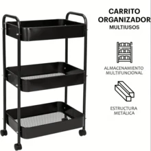 Rollwagen Aufbewahrungsregal mit doppelten Armlehnen und Rädern, mehrstöckiges Snack-Regal, bewegliches Küchen-Bodenspeicherregal - Schwarz - Übersicht 3