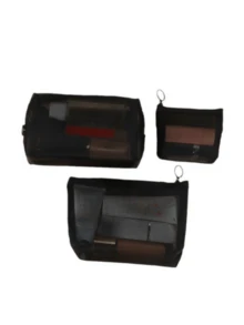 1pc/3pcs Portable Mesh Makeup Bag, Multi-Functional And Simple Makeup Storage Bag,Mesh Cosmetic Bag ,Portable Travel Organizing Zipper Pouch ,Toiletries Makeup PouchesFor Home,Office,Travel Accessories - Black - View 7