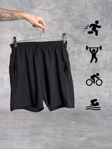 Bermuda Tactel Elastic Sports Shorts With 3 Pockets For Running And Gym Beach - 黑色 - 查看 7
