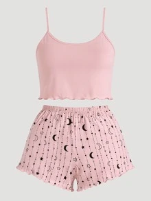 Baby Doll Suede Pajama Set For Girls, Cropped Top With Wavy Detail, Shorts - Màu Hồng baby - Xem 3