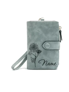 女士定制钱包 三折个性化刻字真皮钱包 送给妈妈的小号生日花钱包 带腕带 信用卡夹 钱包 女孩礼物 6种颜色可选 零钱包 迷你钱包 钱包 小钱包 腕包