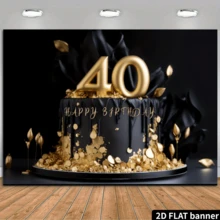 2D flacher 40. Geburtstag Banner Hintergrund, Schwarz & Gold 40. Geburtstag Kuchen Banner Hintergrund, 40. Geburtstags Party Fotografie Kulisse, 40. Alles Gute zum Geburtstag Banner, 40. perfekte Geburtstags Dekoration - Schwarz - Übersicht 13