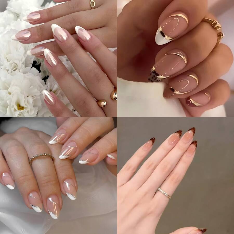 4 Boxes 96Pcs Short Squoval Press On Nails 24PCS French Cat Eye Magnetic Gel Effect Press On Nails, Almond Shape False Nails, European Style Export Quality Removable Fake Nails For Women, Nail Artists & Brides, Ready-To-Wear For Wedding, Party, Date Night & All Season Glam.Kit De Uñas,Fake Nail,Valentines Day,Press On Nails Almond. - 混合裝483 - 查看 1