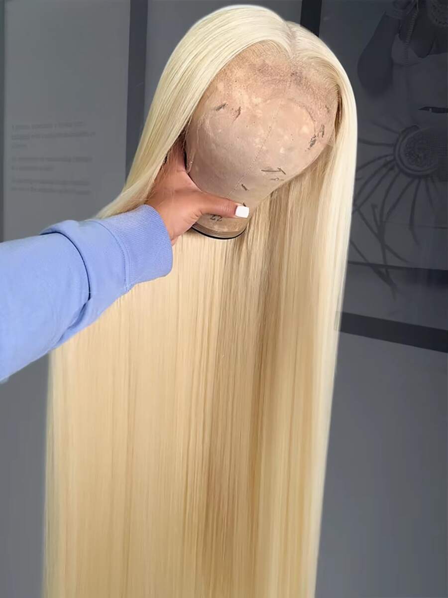HJ WEAVE BEAUTY 180% Density 613# Blonde Straight Human Hair 13x6 Lace Front Wig HD Transparent Lace Wigs For Women Pre-Plucked Pre-Bleached Wig Natural Hairline With Baby Hairs - S613 - Xem 1