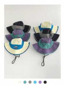 女士拼接渔夫帽，户外防晒露营徒步帽，夏季防风带下巴带帽，返校季必备 - 多色 - 查看 13