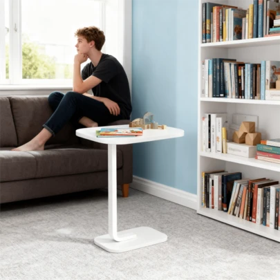 C-Shaped End Table With Coffee Table Height, Compact Durable Design For Small Spaces - Fits By Sofa, Bed, Armchair In Living Room, Bedroom, Dorm