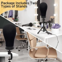 22-Inch Wig Head With Tripod Stand, Canvas Wig Head Holder With Mannequin Head, Wig-Making Display Mannequin Head Block Set. Includes One Pack Of HD Wig Caps, One Pack Of Breathable Fishnet Hair Nets, T-Pin Set, Specialised Styling Comb, And Five Large Hair Clips. Suitable For Wig Enthusiasts, Styling Design And Practice. - 黑色 - 查看 4