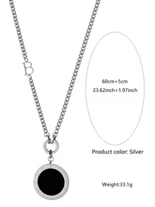 VceTd 1pc 18k Gold Plated Black & White Double Sided Long Necklace Inlaid With Natural Shell, Suitable For Women, Men And Couples - Silver - View 2