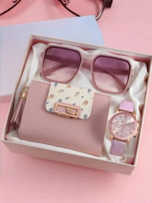 Set de 3 relojes de cuarzo con correa de piel de PU para mujer, con esfera de números romanos minimalista y elegante, accesorio de joyería adecuado para uso diario y ocasiones formales, también como decoración navideña o regalo de San Valentín (sin incluir caja de reloj) - Oro rosa - Ver 5