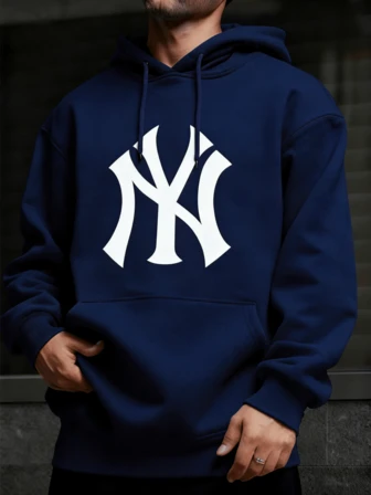 Hombre003 Sudadera Con Capucha De Cuello Hombre Con Estampado De NY Bolsillo Canguro Y Cordón, Manga Larga, Suelta Y Casual, Ideal Para Regalar Como Ropa De Hombre Frente(Tallas corren pequeñas, pide una talla  grande.)