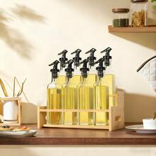 SAEIV Vinegar And Oil Bottle Set (8 X 250ml) With Warm Yellow Bamboo Shelf, Oil Bottle With Spout, Oil Dispenser With Label, Oil Pourer, Funnel, Pen; Helps With The Neat Arrangement Of Kitchen Oil And Vinegar Dispensers - 8 X 250ml With Bamboo Frame - View 3
