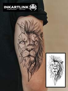 INKARTLINK 逼真几何混合风格狮头临时纹身贴纸 | 草本配方，持久15天 | 半永久性仿真纹身贴纸 | 防水防汗时尚个性化贴纸 | 动物肖像人体彩绘 | 音乐节派对必备