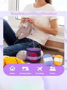 1pc Hand Knitting Tool Storage Bag, Knitting Crochet Thread Storage Bag, Mesh Wool Storage Bag, Zipper Knitting Organizer Bag With Hole, Portable Knitting Tool Storage Bag, Hand Washable