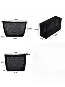 1pc/3pcs Portable Mesh Makeup Bag, Multi-Functional And Simple Makeup Storage Bag,Mesh Cosmetic Bag ,Portable Travel Organizing Zipper Pouch ,Toiletries Makeup PouchesFor Home,Office,Travel Accessories - Black - View 2