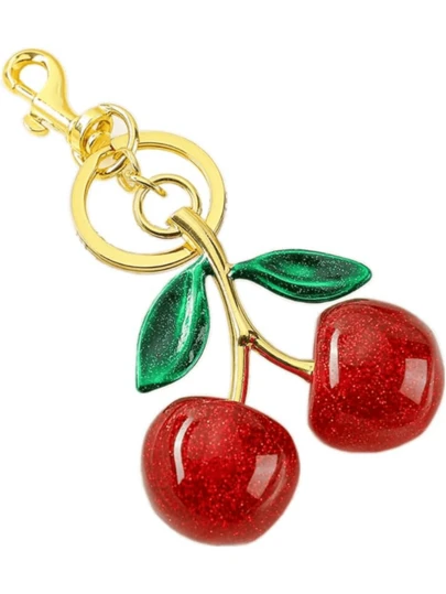 1 pieza Llavero con colgante en forma de cereza - Accesorio de coche con forma de cereza, regalo de Navidad/Día de San Valentín para mujeres (Tamaño: 4.3in/10.92cm X 2.6in/6.6cm, Tamaño de la cereza: 1.18in/3cm)
