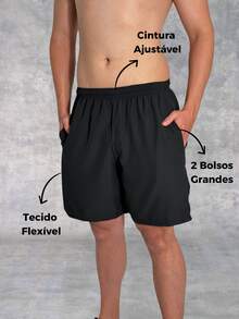 Bermuda Tactel Elastic Sports Shorts With 3 Pockets For Running And Gym Beach - 黑色 - 查看 2