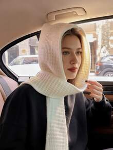 Women's Fashion Solid Color Twist Knit Hooded Scarf Shawl, Beautiful Hooded Scarf For Cosplay, Ideal Halloween, Comic-Con, Renaissance Accessory, Perfect For Kylo Costumes, Cosplay, Dating, Going Out, Skiing, Skating, Camping, Hiking, Hiking,Pasamontañas - Multicolor - View 4