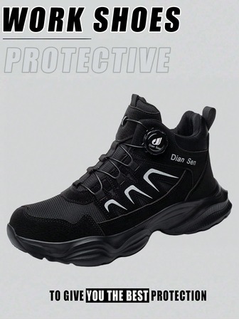 1 Pair Men's Anti-Slip, Anti-Crush, Anti-Puncture Breathable Lightweight Sports Work Shoes, Rotary Button Steel Toe Cap, Soft Sole Anti-Slip, Anti-Crush, Anti-Puncture, Comfortable, Suitable For Hiking