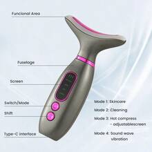500mAh可充电面部颈部美容按摩器，家用颈脸按摩器，振动加热按摩仪，女士护肤礼品，圣诞礼物