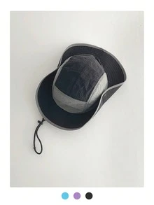 女士拼接渔夫帽，户外防晒露营徒步帽，夏季防风带下巴带帽，返校季必备 - 多色 - 查看 19