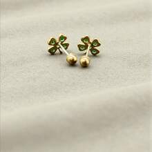 Women Fine Stud Earrings - 綠色 - 查看 2