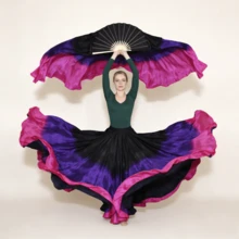 1对（左+右）女士人造丝肚皮舞扇面纱，长度180厘米，肚皮舞仿扇，折叠扇，加长扇，舞蹈长竹制人造丝扇 - 黑紫紅漸變 - 查看 3