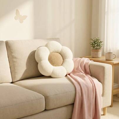 Daisy Flower Shaped Ultra Soft Plush Seat Cushion / Floor Pillow - 45x45 Cm - Made In Turkey